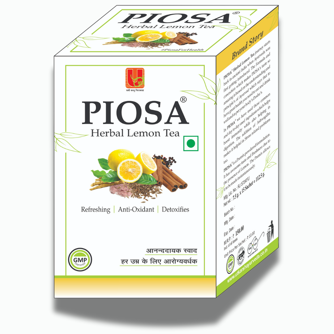 PIOSA Herbal Lemon Tea with Ashwagandha | 15 Sachets | Ready to drink Premix | Boost Digestion | Detoxifies body