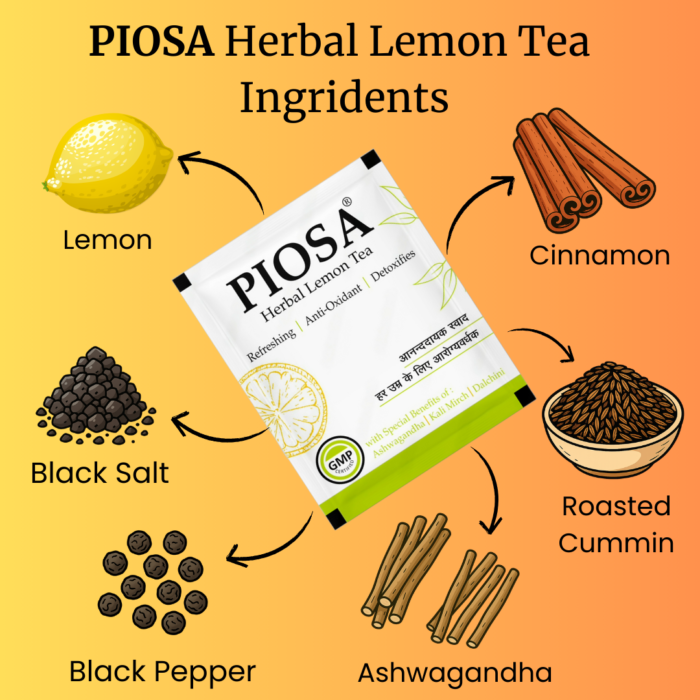 PIOSA Herbal Lemon Tea with Ashwagandha | 15 Sachets | Ready to drink Premix | Boost Digestion | Detoxifies body - Image 5