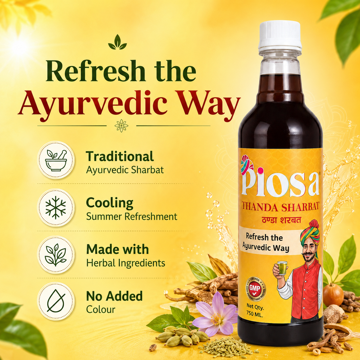 PIOSA Thanda Sharbat – Ayurvedic Summer Cooling Drink with Khas, Saunf & Herbal Ingredients - Image 6
