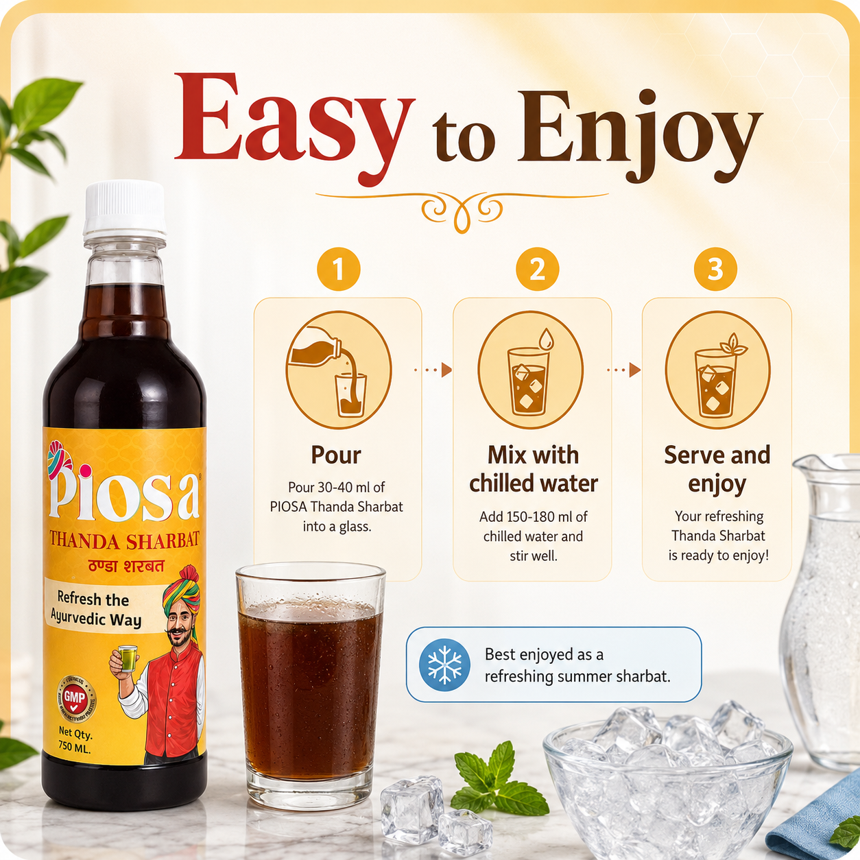 PIOSA Thanda Sharbat – Ayurvedic Summer Cooling Drink with Khas, Saunf & Herbal Ingredients - Image 3