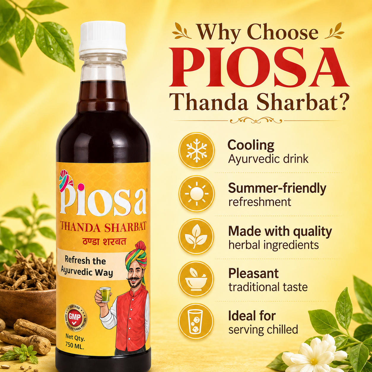 PIOSA Thanda Sharbat – Ayurvedic Summer Cooling Drink with Khas, Saunf & Herbal Ingredients - Image 5