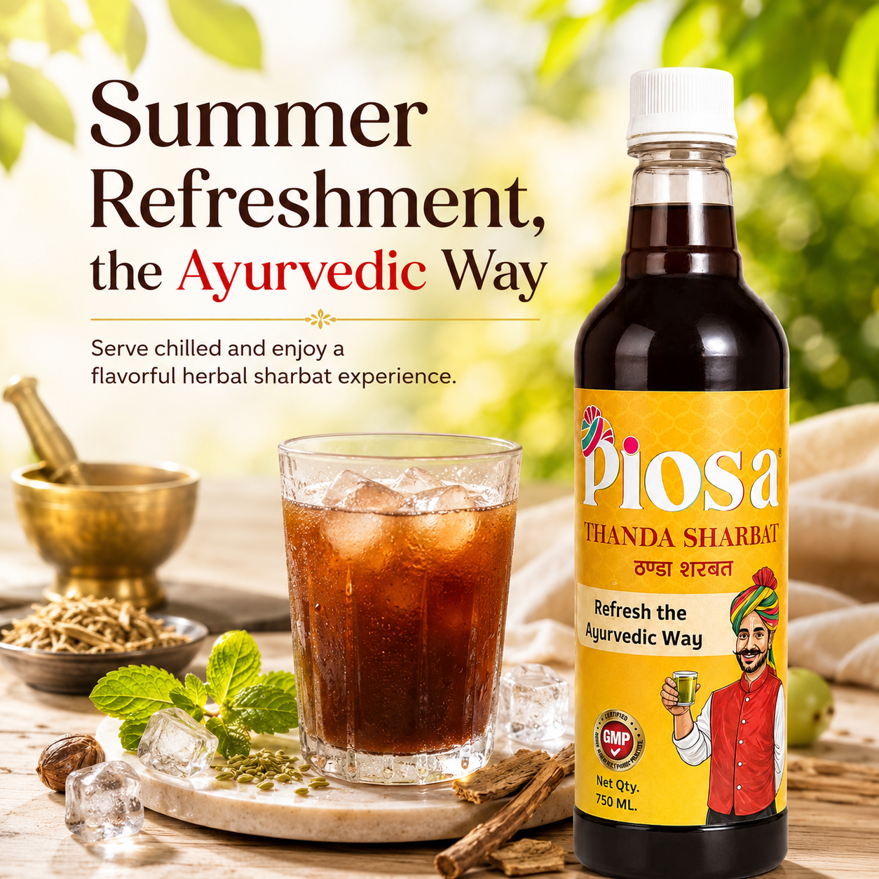 PIOSA Thanda Sharbat – Ayurvedic Summer Cooling Drink with Khas, Saunf & Herbal Ingredients - Image 2